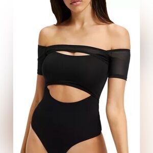 Nwt’s Good American Black Off The Shoulder Cut Out Bodysuit Size 2